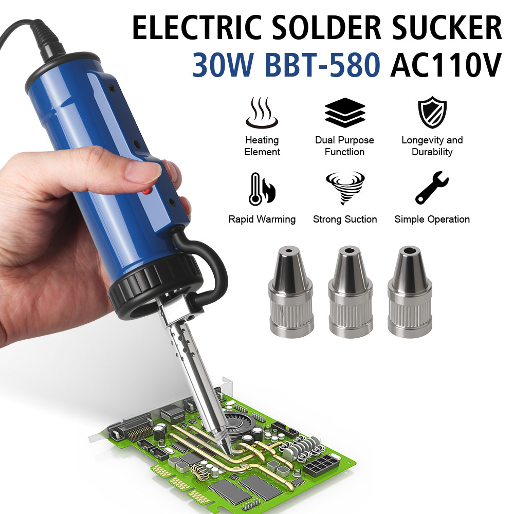 Desoldering Pump Electric Vacuum Station - 3つの吸引ノズル付きリムーバブルポンプ ADT03 電動はんだ自動吸取器 新型はんだ除去機 ポータブル真空はんだ付け機